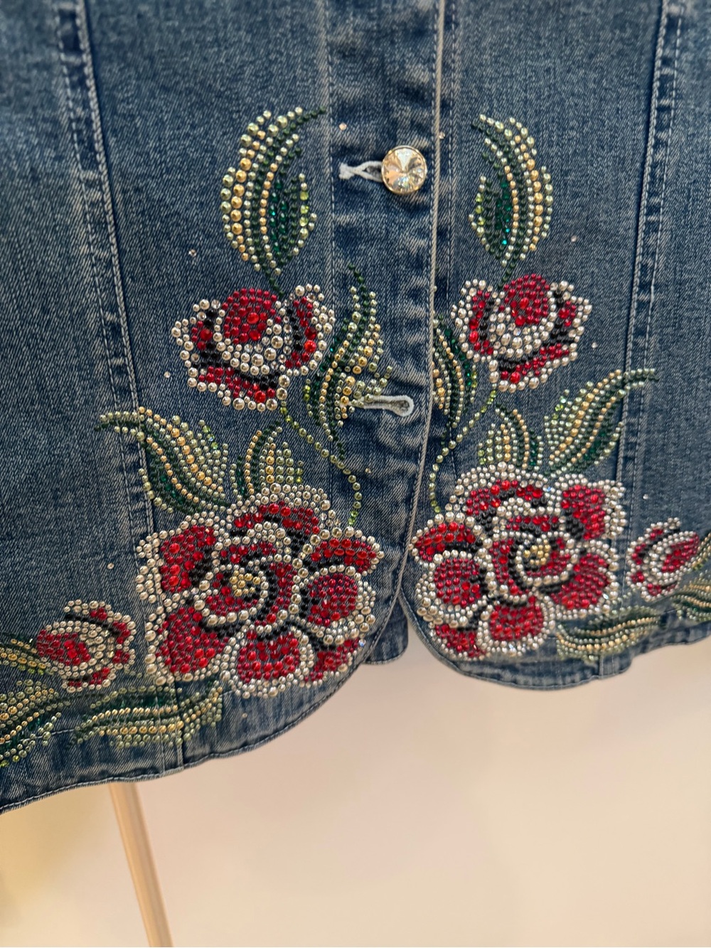 Christine Alexander Embroidered Floral Denim Jacket - Blue with Red Accents - Picture 2 of 5